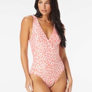 CARMEN MARC VALVO V-NECK SURPLICE ONE PIECE SWIMSUIT - FOIL JUNGLE CHEETAH